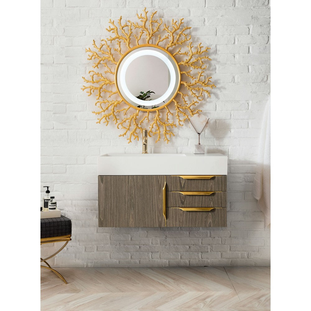Mercer Island 36" Single Vanity Ash Gray Radiant Gold w/ White Composite Top