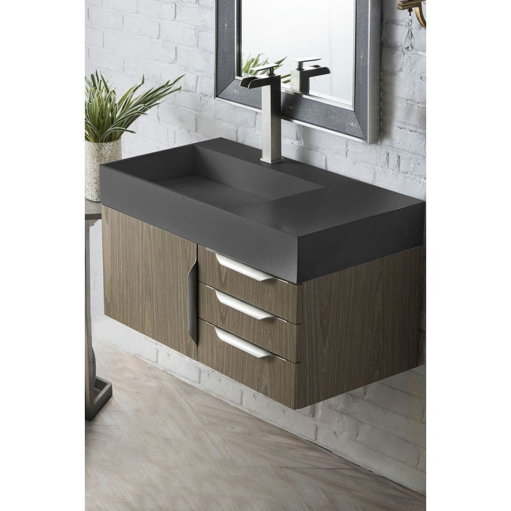 Mercer Island 36" Single Vanity, Ash Gray w/ Dusk Gray Glossy Composite Top
