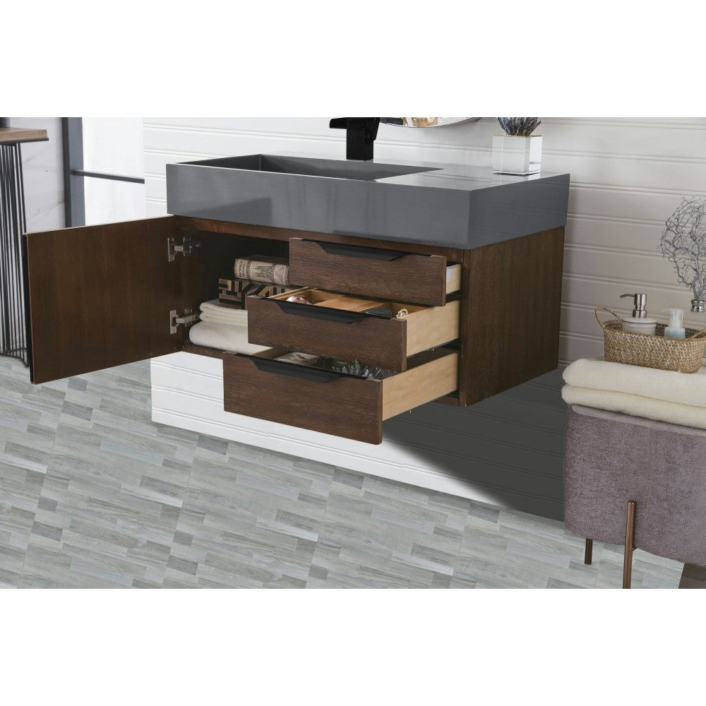 Mercer Island 36" Single Vanity Coffee Oak Black w/Dusk Gray  Composite Top