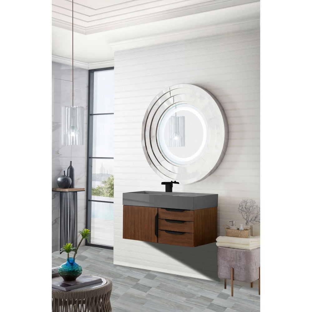 Mercer Island 36" Single Vanity Coffee Oak Black w/Dusk Gray  Composite Top