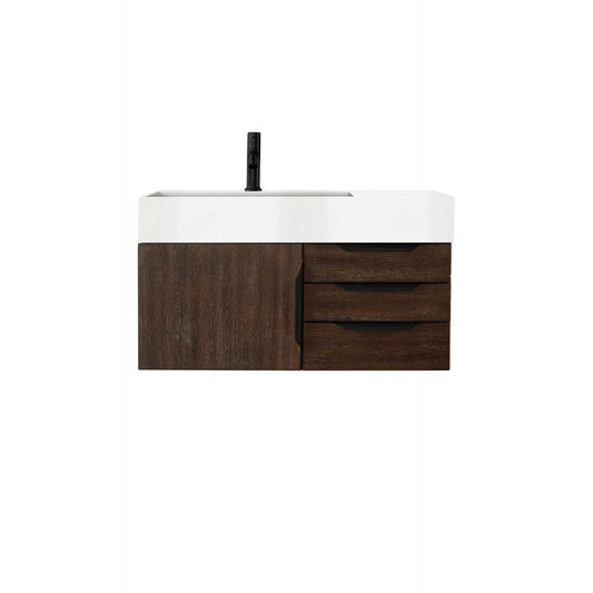 Mercer Island 36" Single Vanity Coffee Oak Black w/Glossy White Composite Top