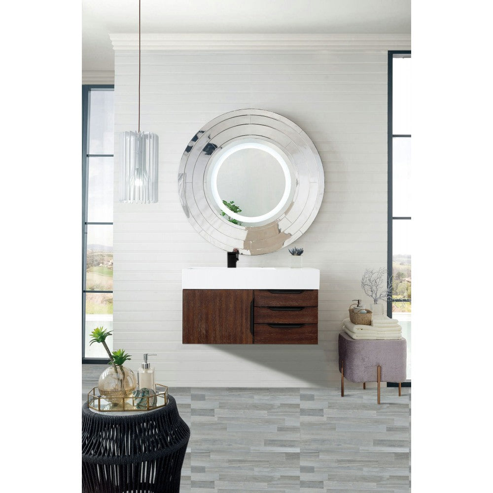 Mercer Island 36" Single Vanity Coffee Oak Black w/Glossy White Composite Top