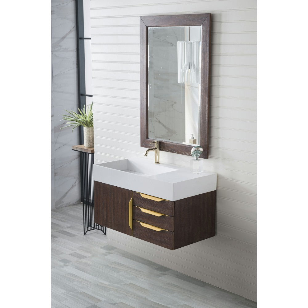 Mercer Island 36" Single Vanity Coffee Oak Radiant Gold w/ White Composite Top