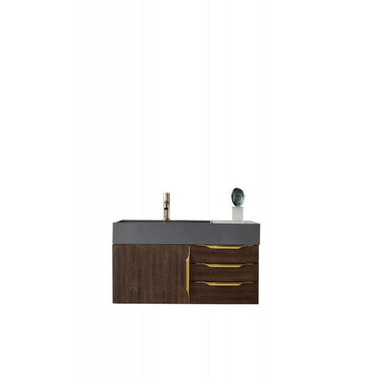 Mercer Island 36" Single Vanity Coffee Oak Radiant Gold,Dusk Gray Composite Top