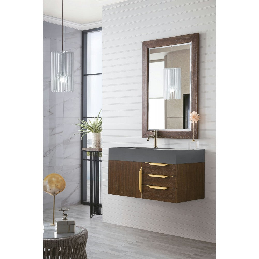 Mercer Island 36" Single Vanity Coffee Oak Radiant Gold,Dusk Gray Composite Top