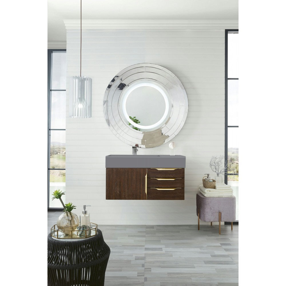 Mercer Island 36" Single Vanity Coffee Oak Radiant Gold,Dusk Gray Composite Top