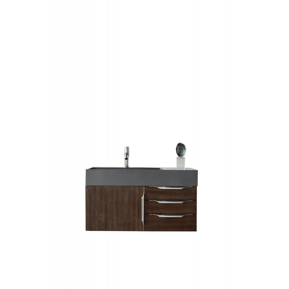 Mercer Island 36" Single Vanity, Coffee Oakw/ Dusk Gray Glossy Composite Top