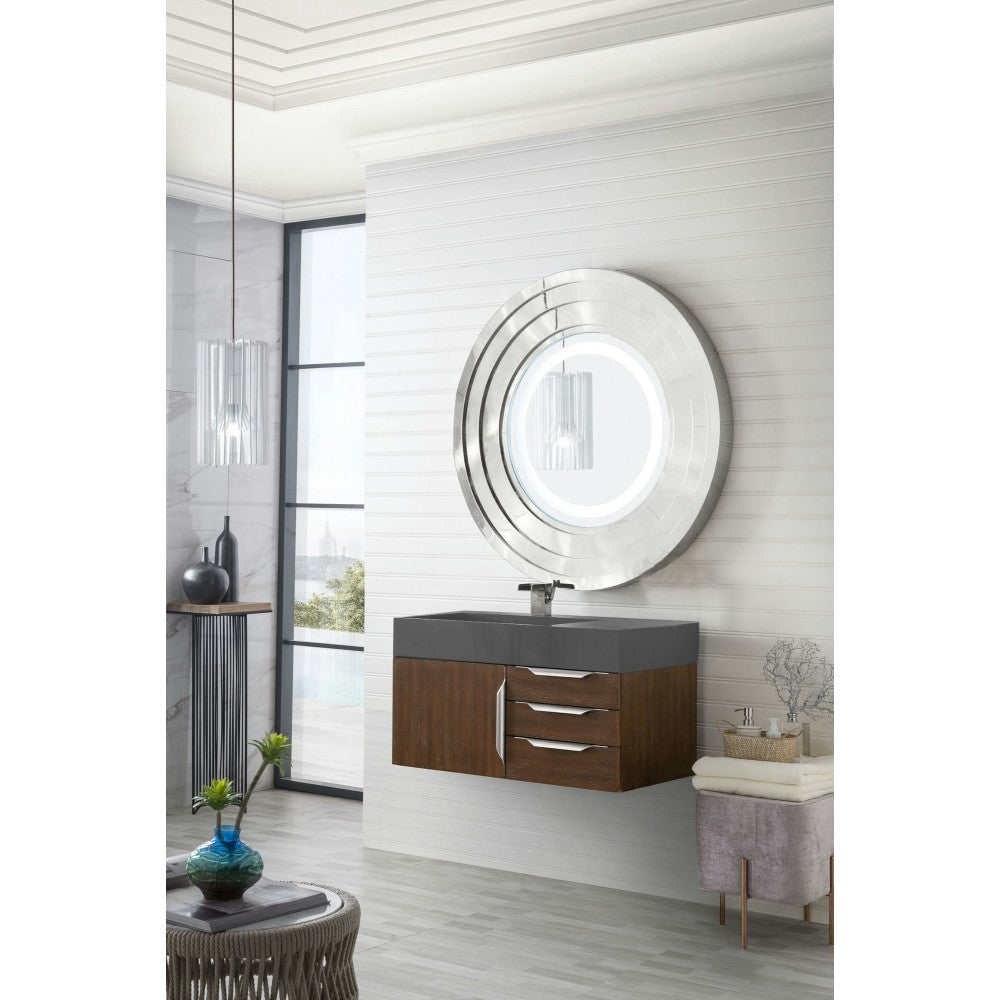 Mercer Island 36" Single Vanity, Coffee Oakw/ Dusk Gray Glossy Composite Top