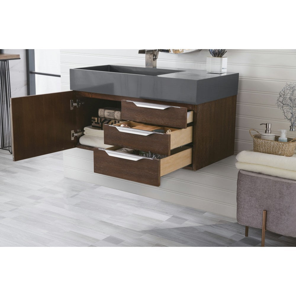 Mercer Island 36" Single Vanity, Coffee Oakw/ Dusk Gray Glossy Composite Top