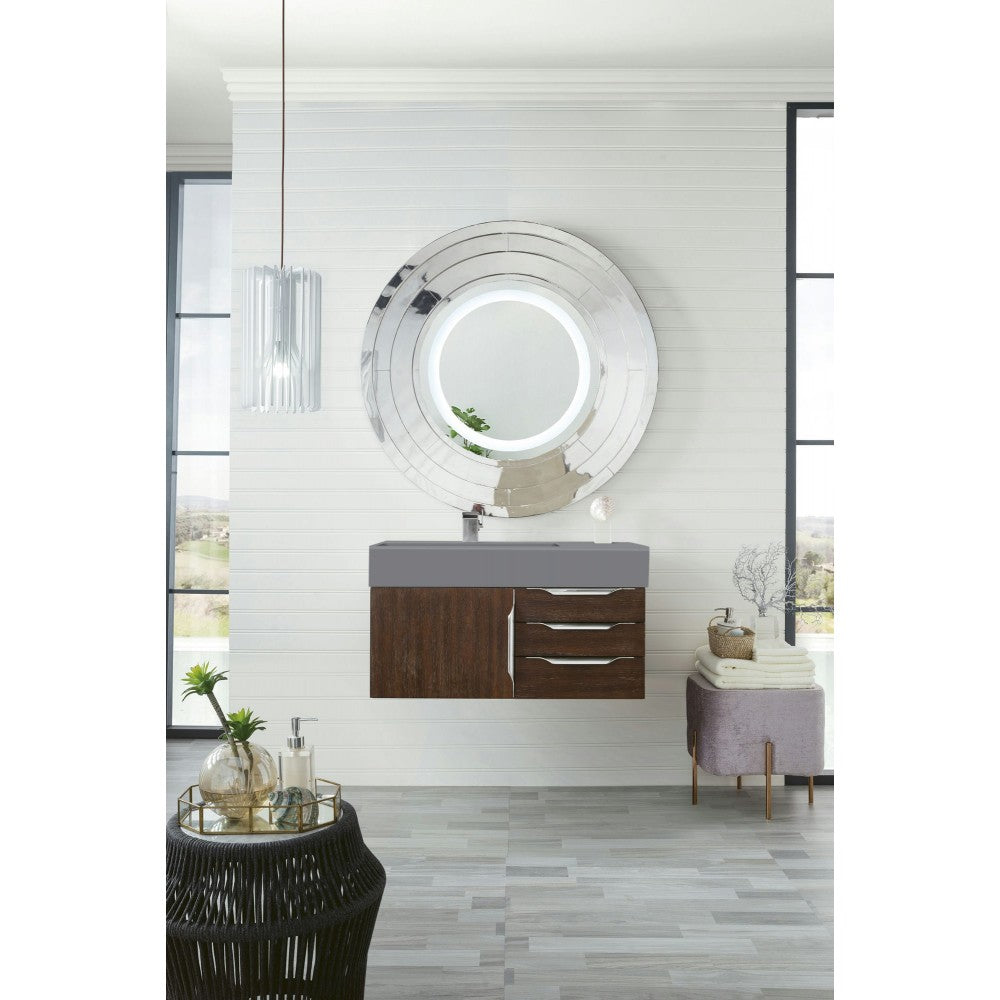 Mercer Island 36" Single Vanity, Coffee Oakw/ Dusk Gray Glossy Composite Top