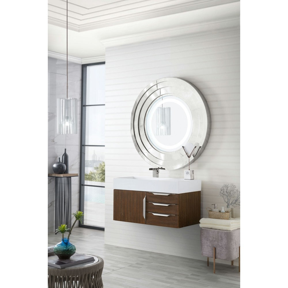 Mercer Island 36" Single Vanity, Coffee Oakw/ Glossy White Composite Top