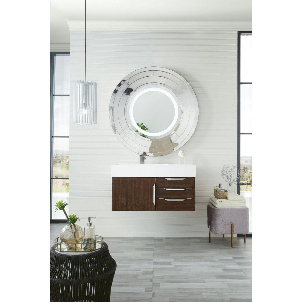 Mercer Island 36" Single Vanity, Coffee Oakw/ Glossy White Composite Top