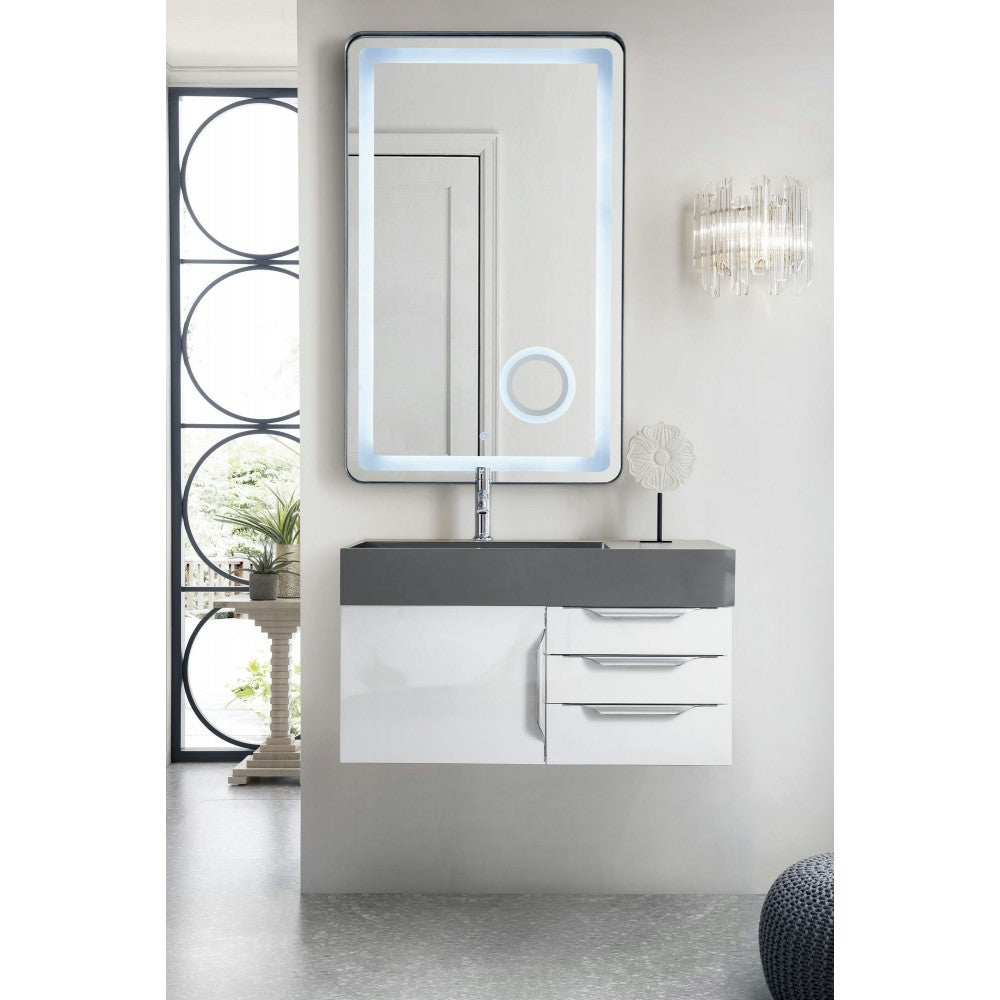 Mercer Island 36" Single Vanity, Glossy White w/ Dusk Gray Glossy Composite Top