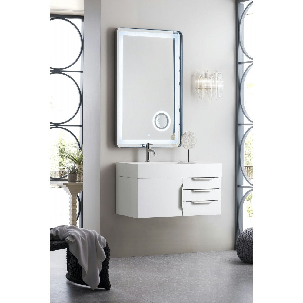 Mercer Island 36" Single Vanity, Glossy White w/ Glossy White Composite Top