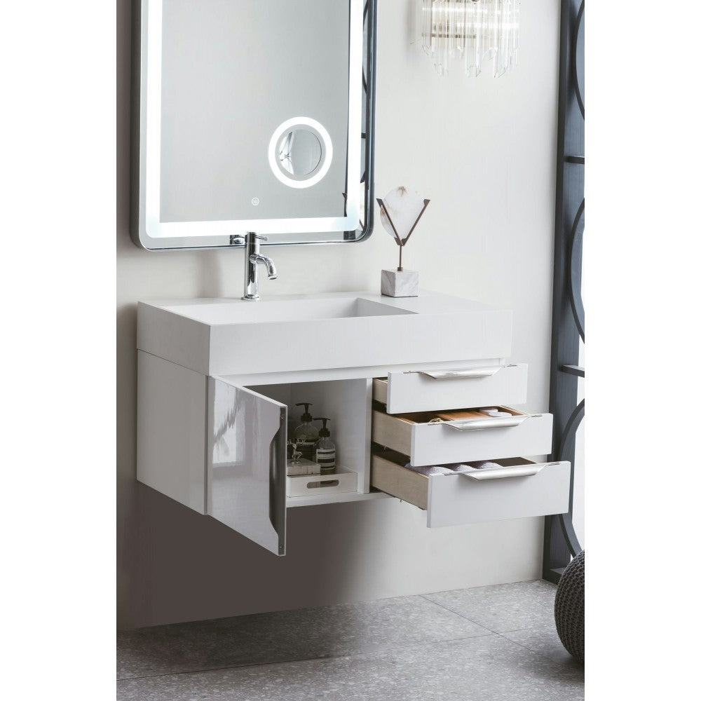 Mercer Island 36" Single Vanity, Glossy White w/ Glossy White Composite Top