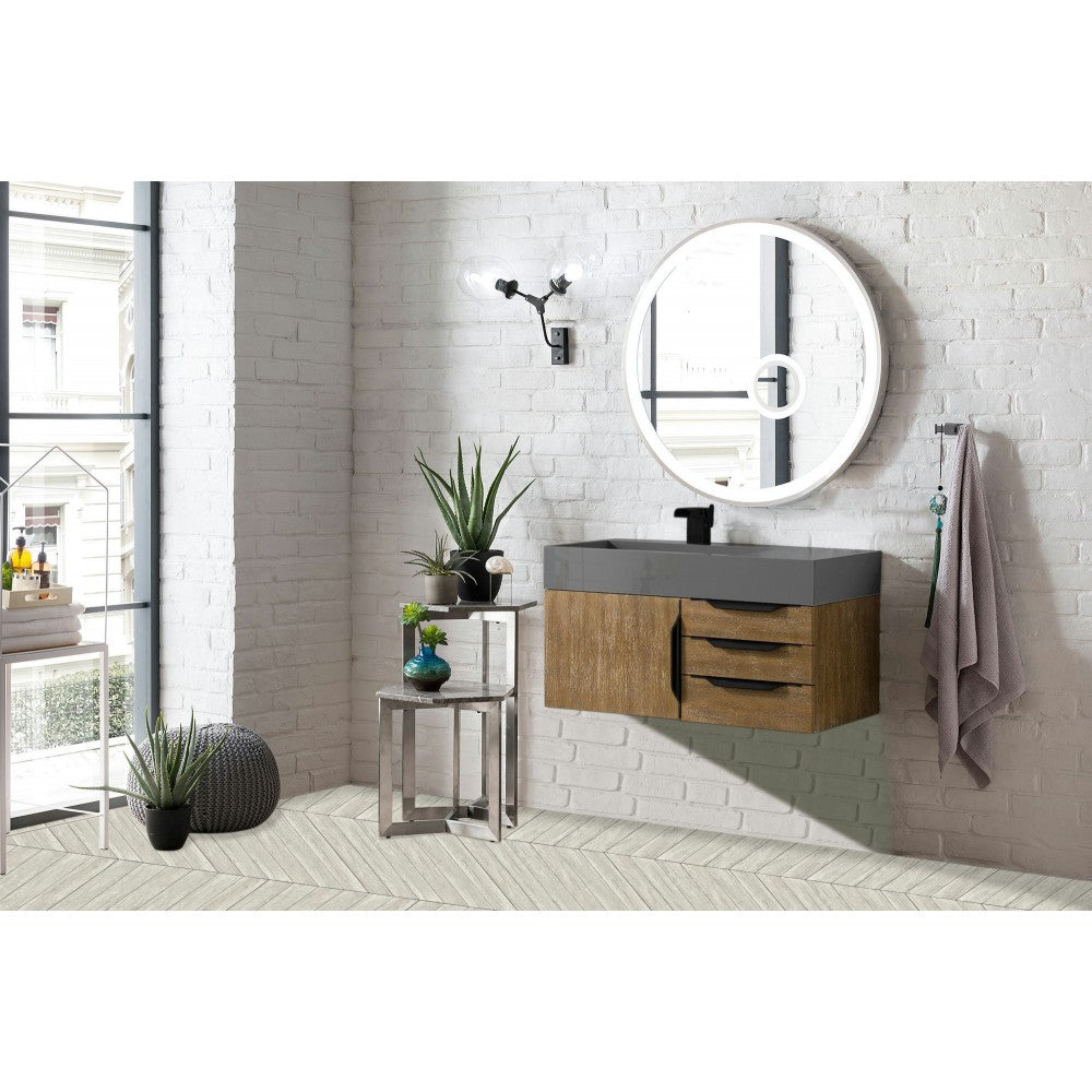 Mercer Island 36" Single Vanity Latte Oak Black w/Dusk Gray Glossy Composite Top