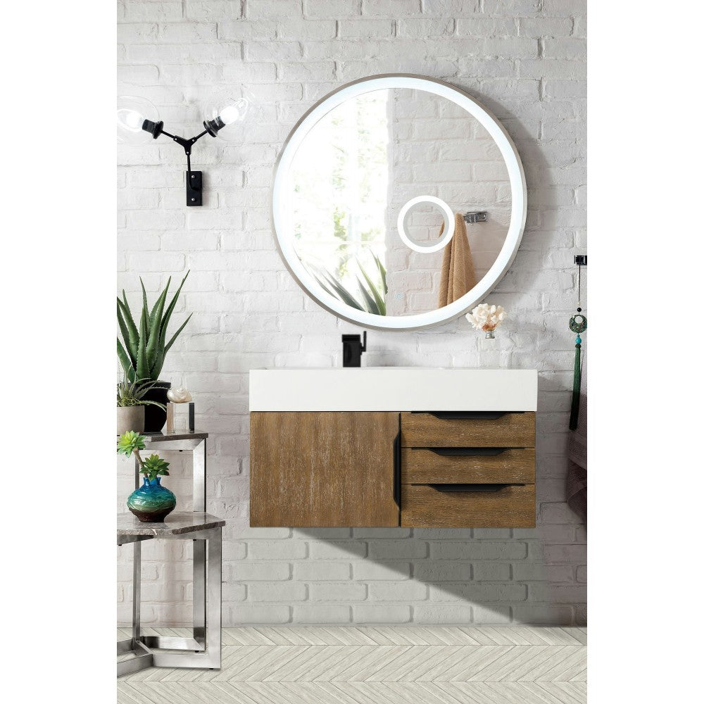 Mercer Island 36" Single Vanity Latte Oak Black w/Glossy White Composite Top