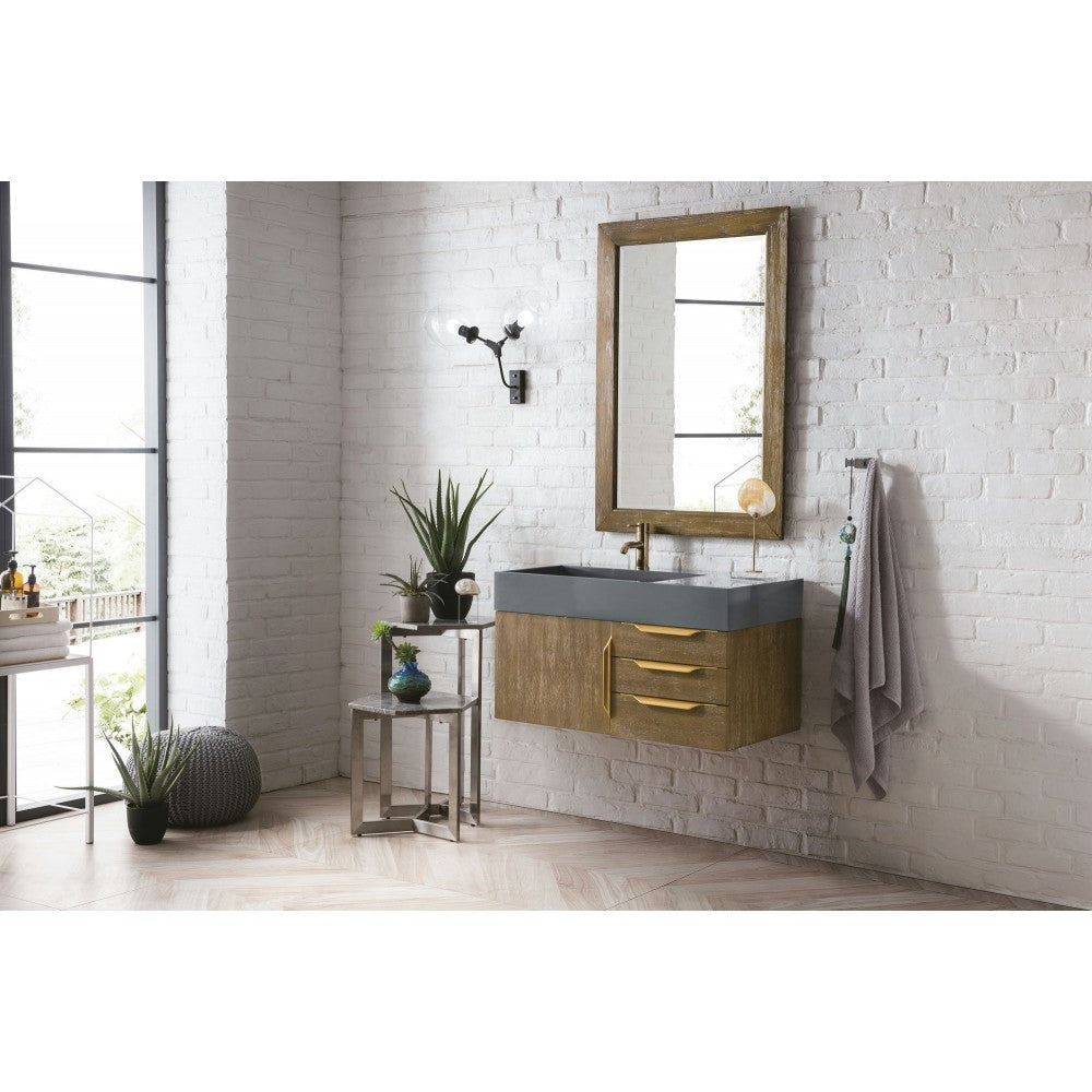 Mercer Island 36" Single Vanity Latte Oak Radiant Gold,Dusk Gray Composite Top