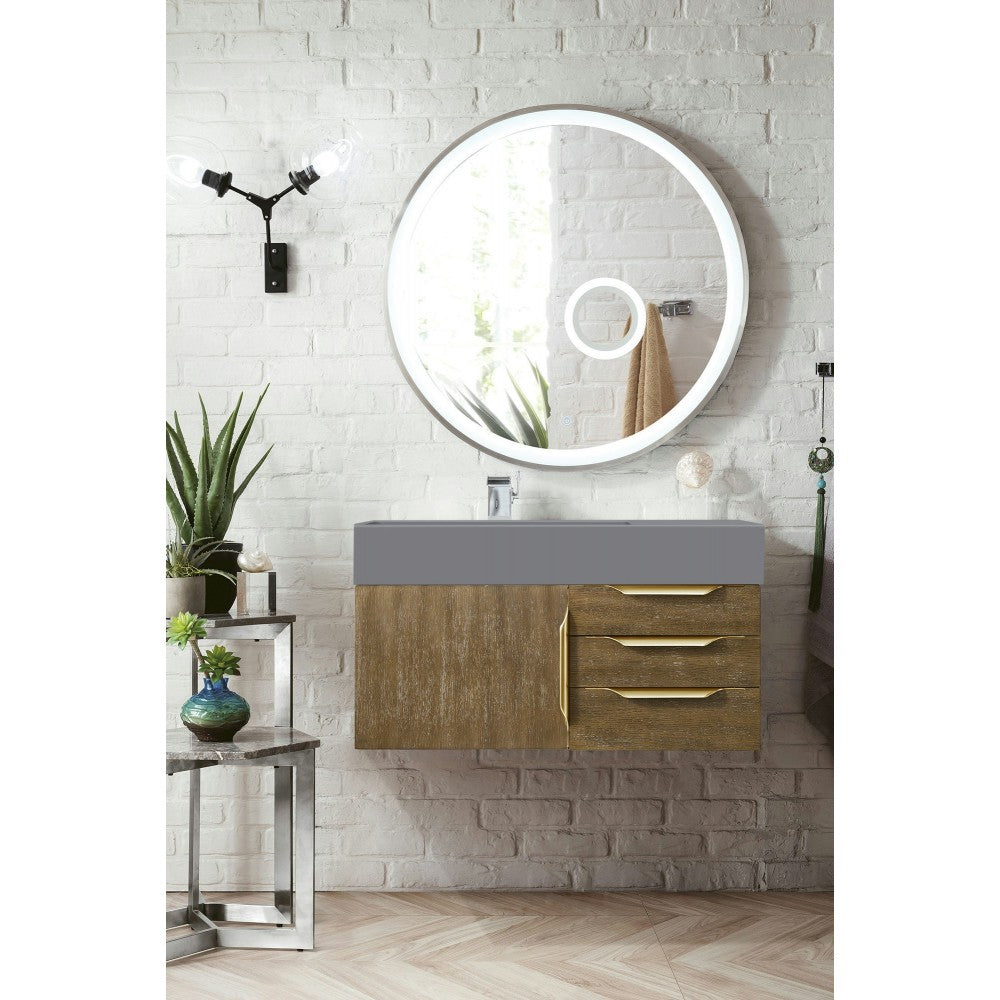 Mercer Island 36" Single Vanity Latte Oak Radiant Gold,Dusk Gray Composite Top