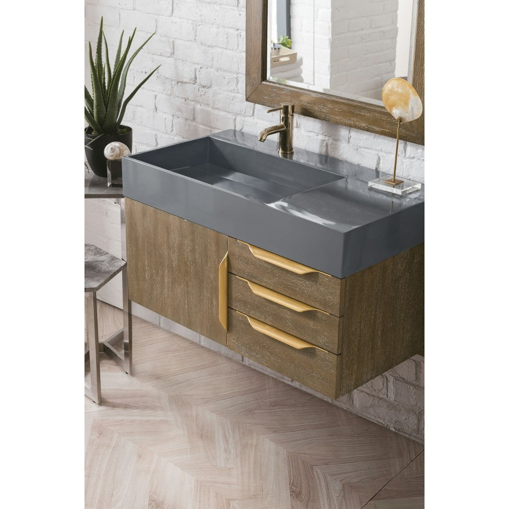 Mercer Island 36" Single Vanity Latte Oak Radiant Gold,Dusk Gray Composite Top