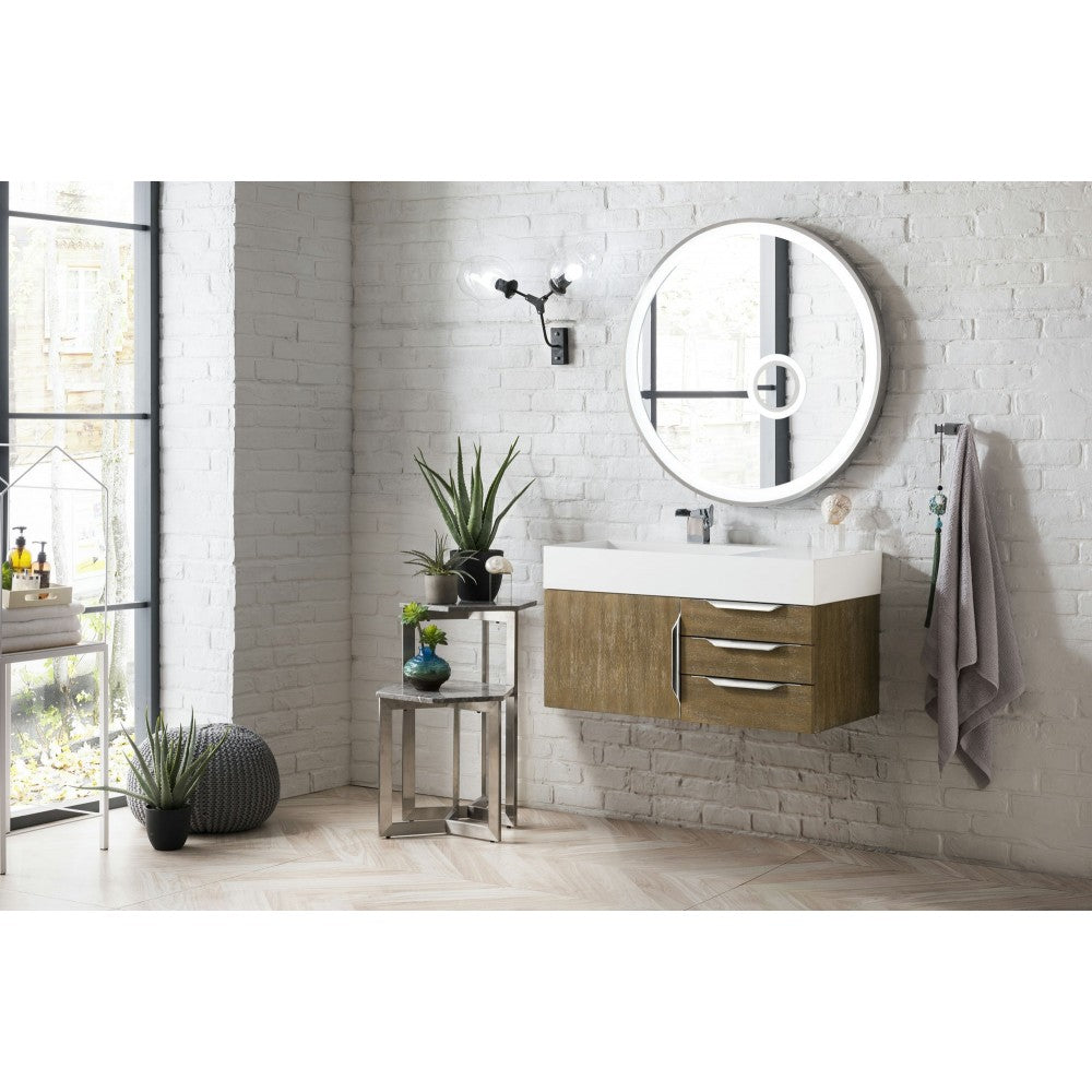 Mercer Island 36" Single Vanity, Latte Oak w/ Glossy White Composite Top