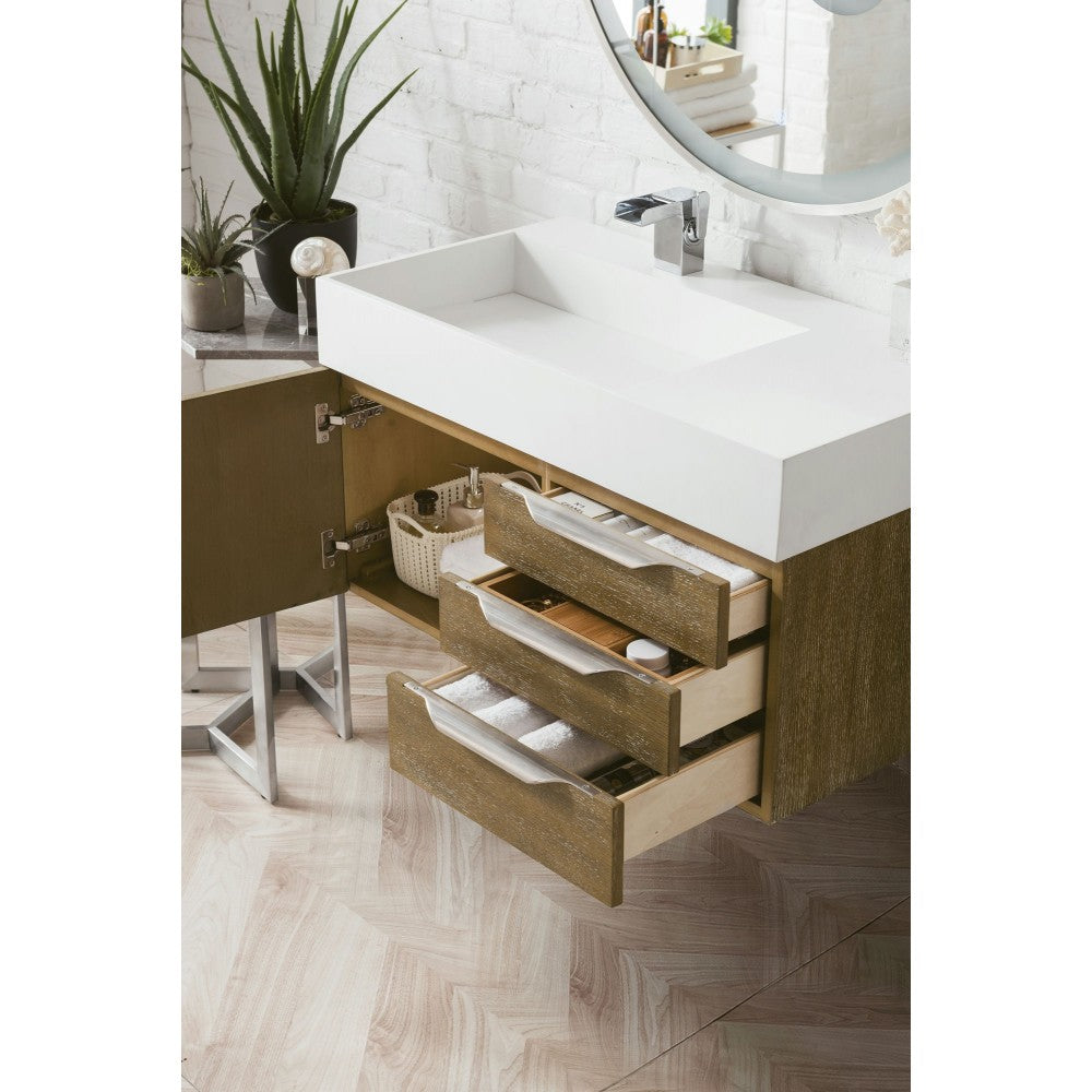 Mercer Island 36" Single Vanity, Latte Oak w/ Glossy White Composite Top