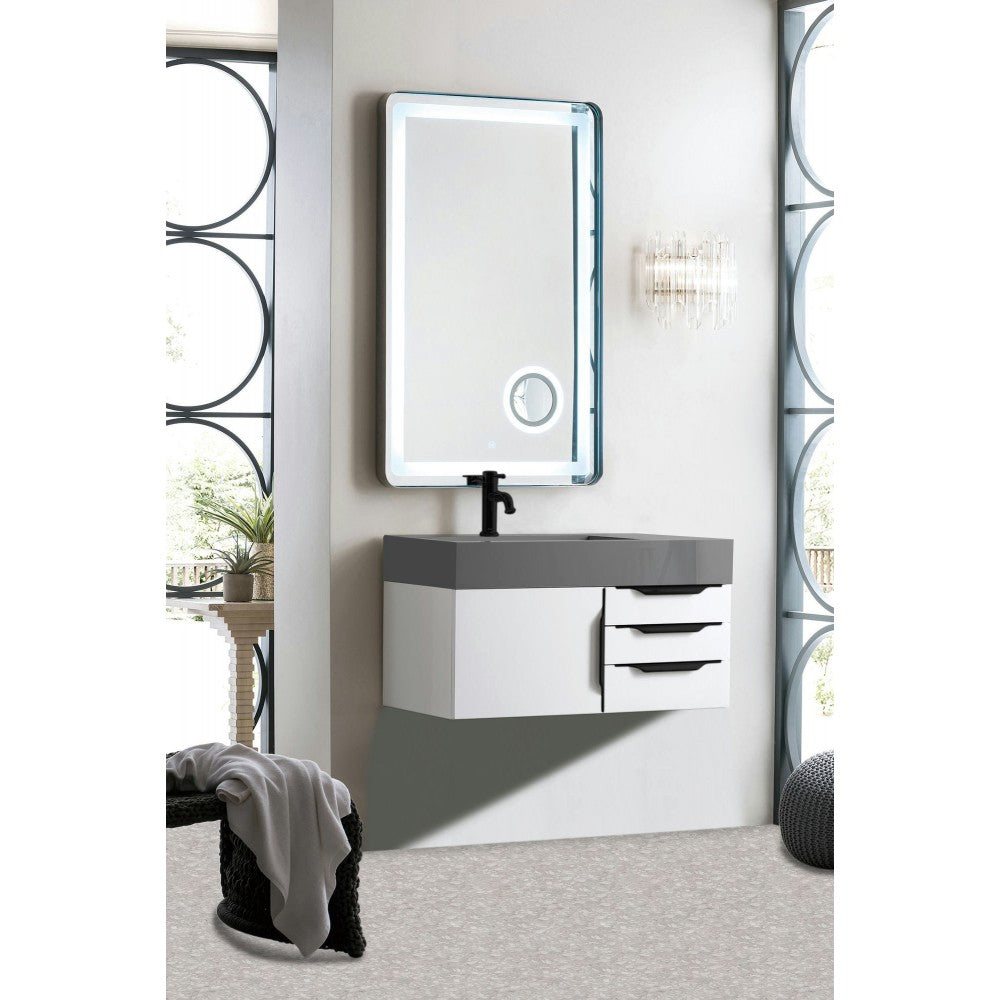 Mercer Island 36" Single Vanity  White Black w/Dusk Gray  Composite Top