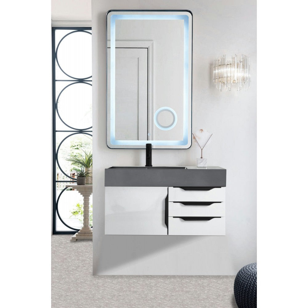 Mercer Island 36" Single Vanity  White Black w/Dusk Gray  Composite Top