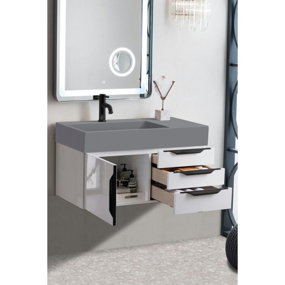 Mercer Island 36" Single Vanity  White Black w/Dusk Gray  Composite Top