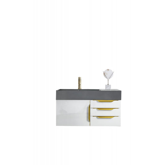 Mercer Island 36" Single Vanity  White Radiant Gold w/Dusk Gray  Composite Top