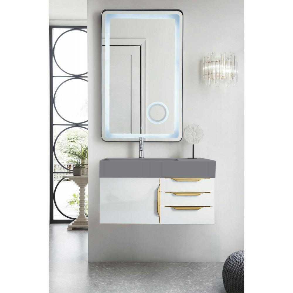 Mercer Island 36" Single Vanity  White Radiant Gold w/Dusk Gray  Composite Top