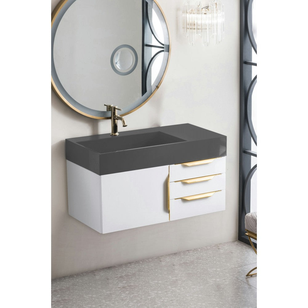Mercer Island 36" Single Vanity  White Radiant Gold w/Dusk Gray  Composite Top