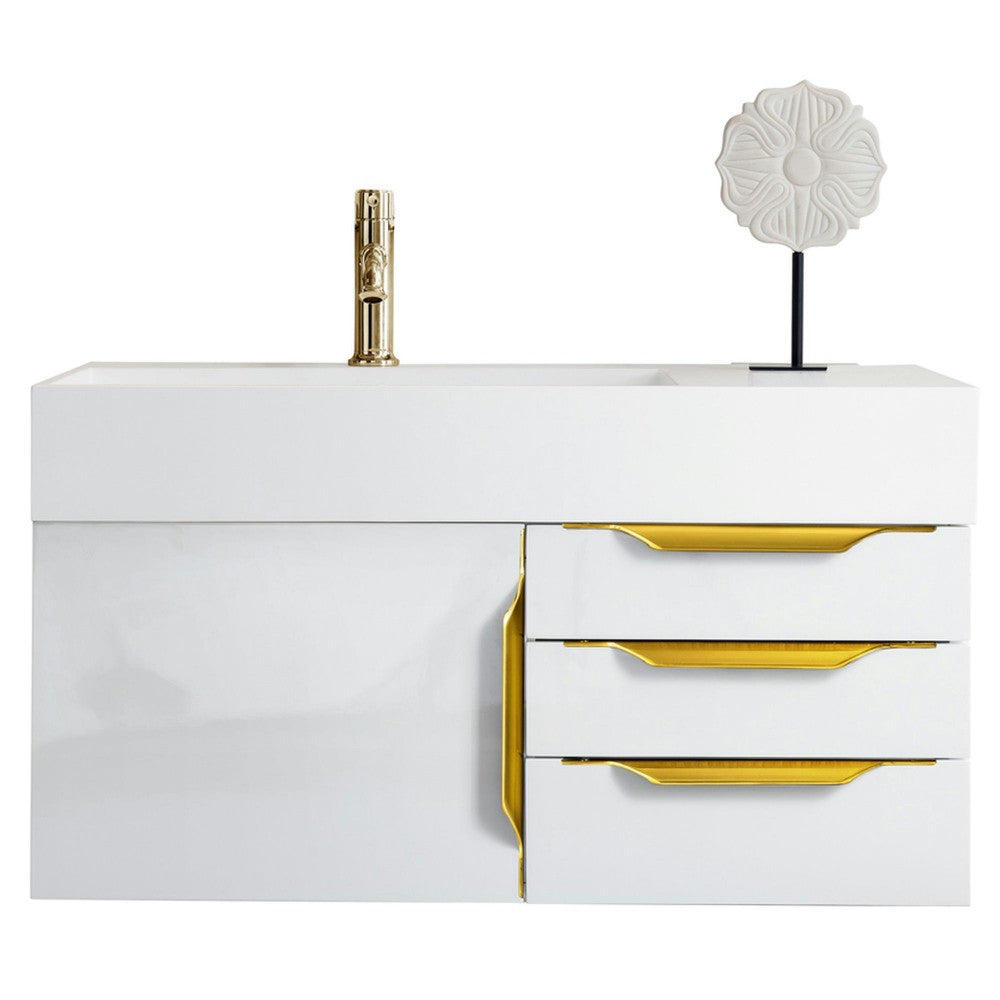 Mercer Island 36" Single Vanity  White Radiant Gold w/ White Composite Top