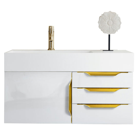 Mercer Island 36" Single Vanity  White Radiant Gold w/ White Composite Top