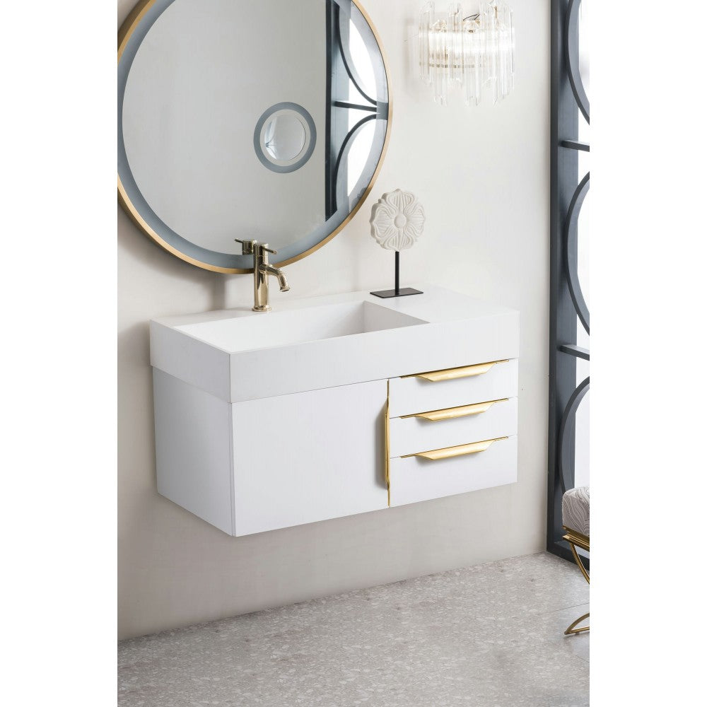 Mercer Island 36" Single Vanity  White Radiant Gold w/ White Composite Top