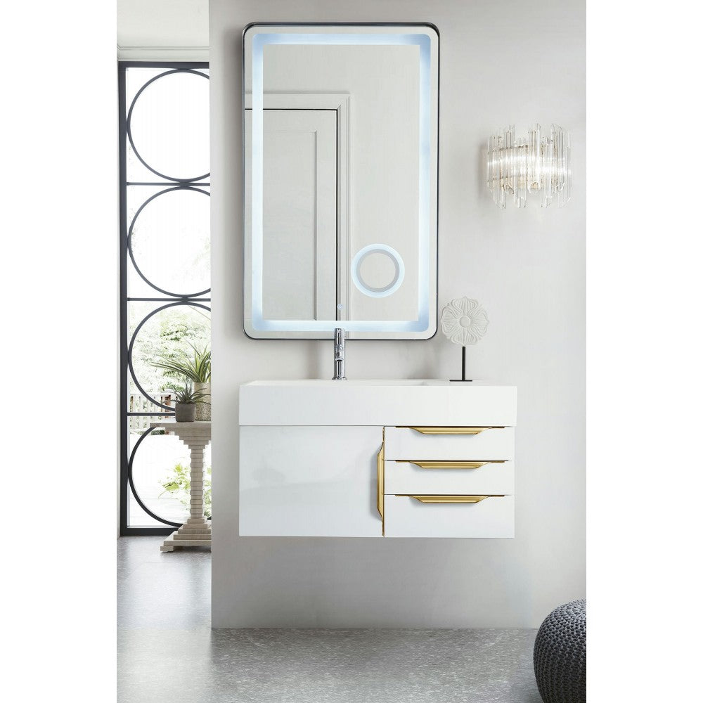 Mercer Island 36" Single Vanity  White Radiant Gold w/ White Composite Top