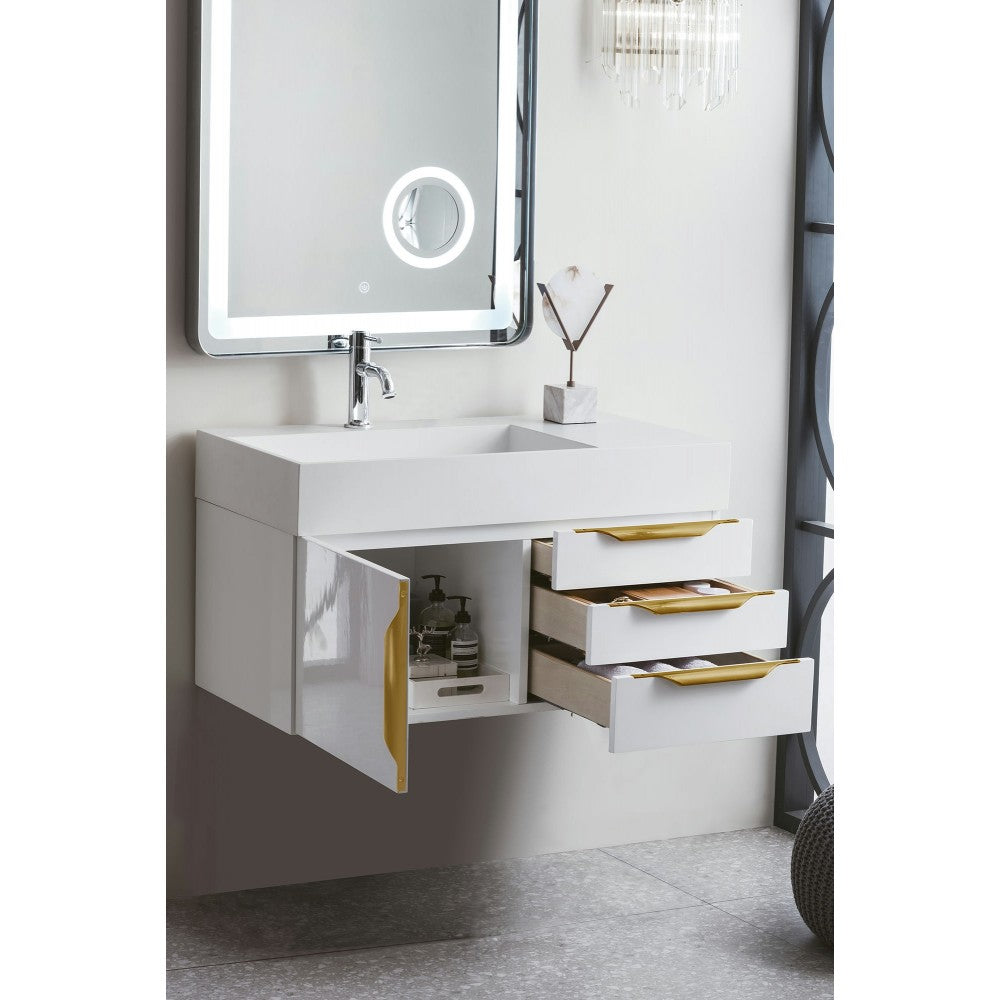Mercer Island 36" Single Vanity  White Radiant Gold w/ White Composite Top