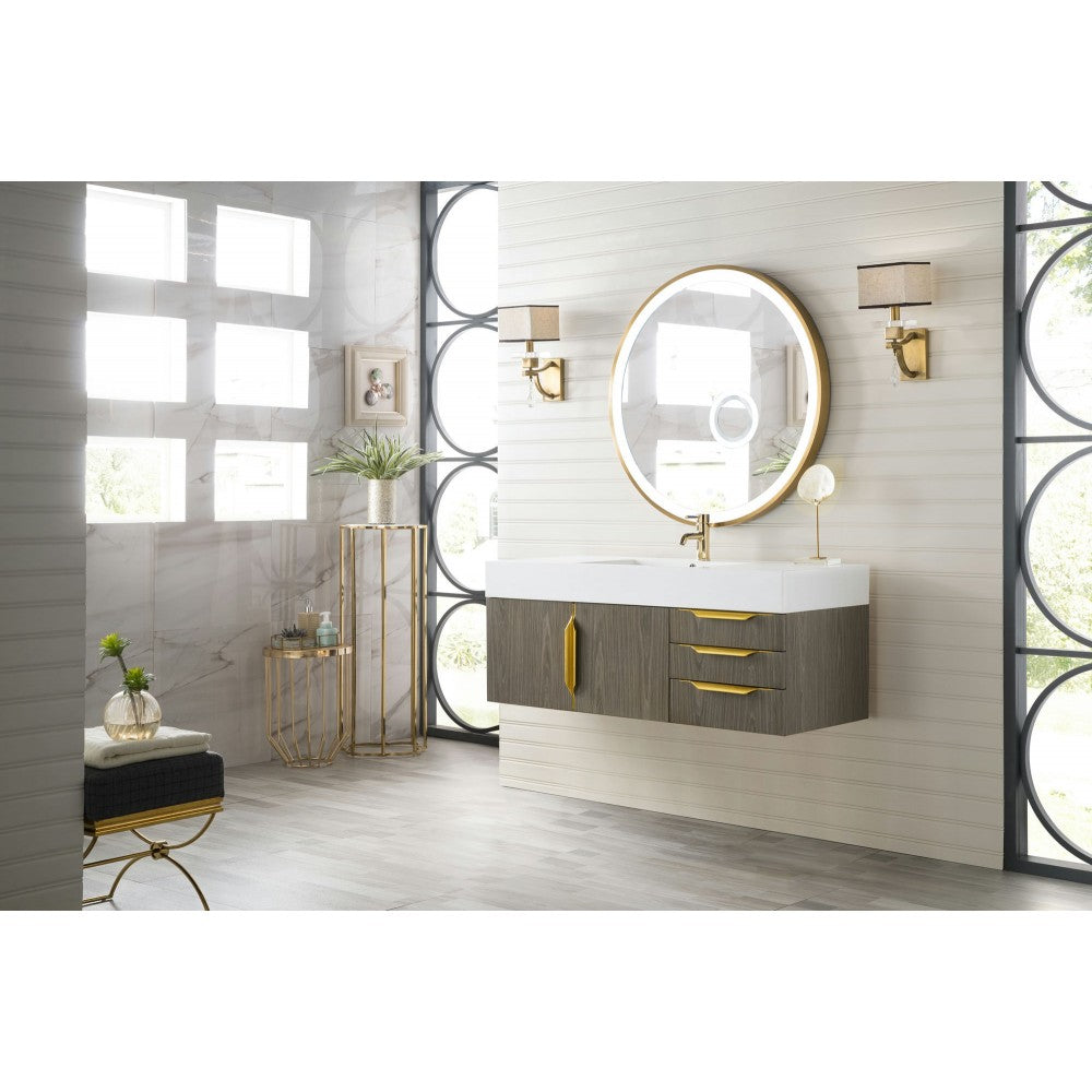 Mercer Island 48" Single Vanity Ash Gray Radiant Gold w/ White Composite Top