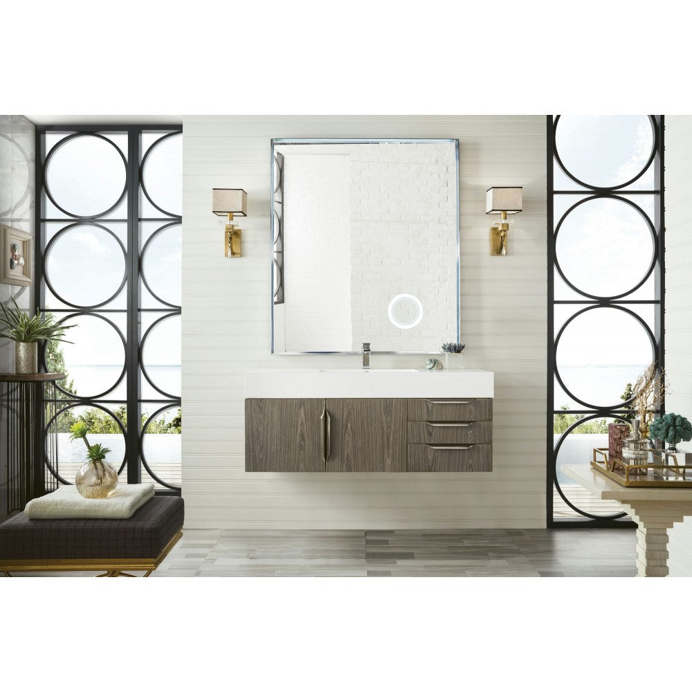 Mercer Island 48" Single Vanity, Ash Gray w/ Glossy White Composite Top