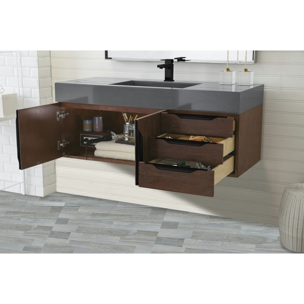 Mercer Island 48" Single Vanity Coffee Oak Black w/Dusk Gray  Composite Top