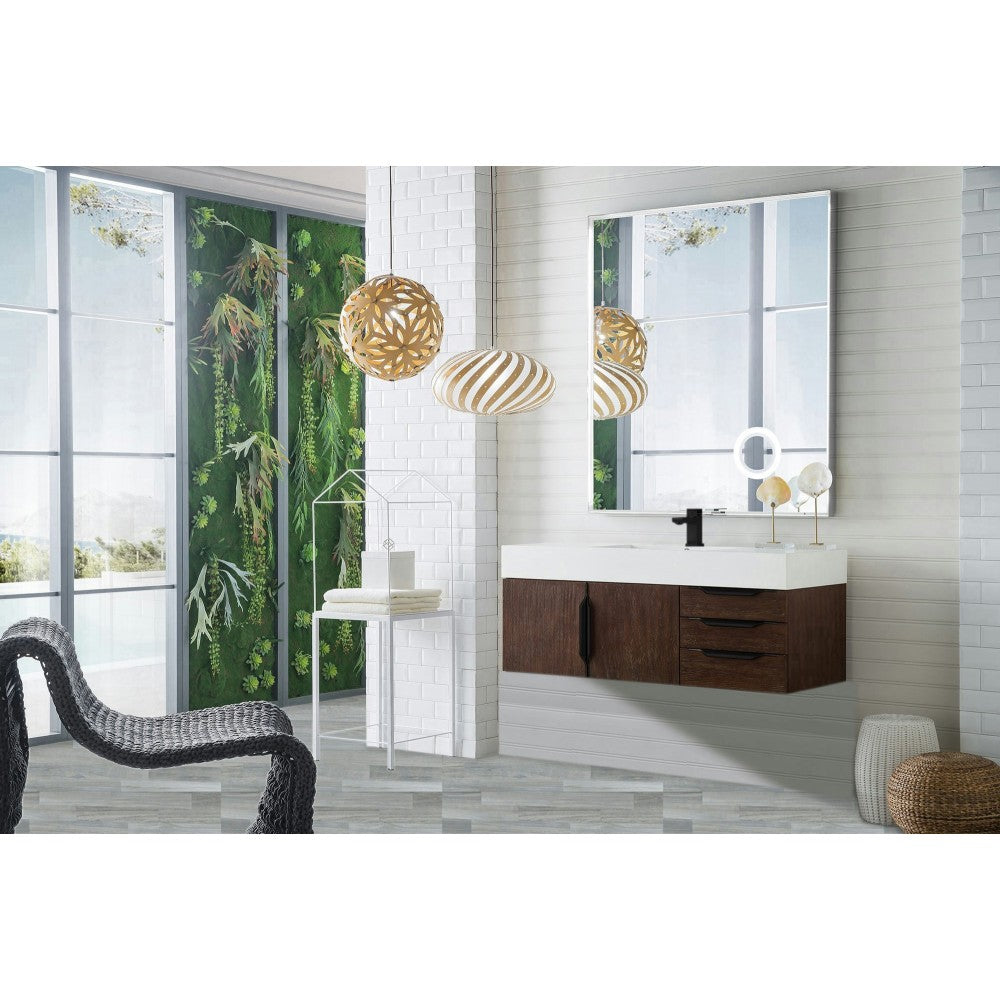 Mercer Island 48" Single Vanity Coffee Oak Black w/Glossy White Composite Top