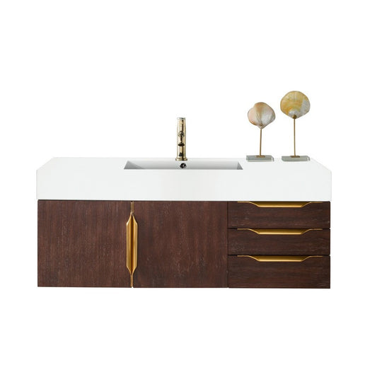 Mercer Island 48" Single Vanity Coffee Oak Radiant Gold w/ White Composite Top