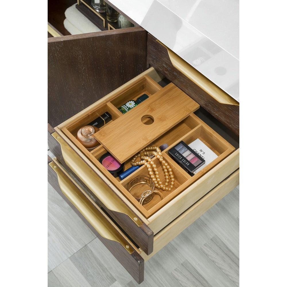 Mercer Island 48" Single Vanity Coffee Oak Radiant Gold w/ White Composite Top