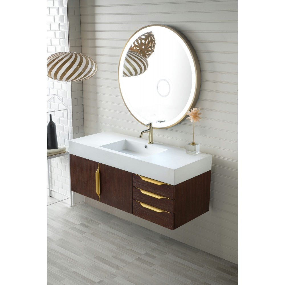 Mercer Island 48" Single Vanity Coffee Oak Radiant Gold w/ White Composite Top