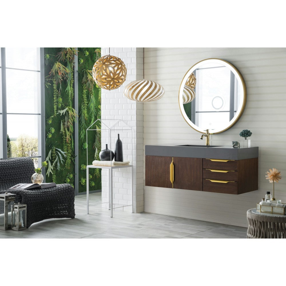 Mercer Island 48" Single Vanity Coffee Oak Radiant Gold,Dusk Gray Composite Top