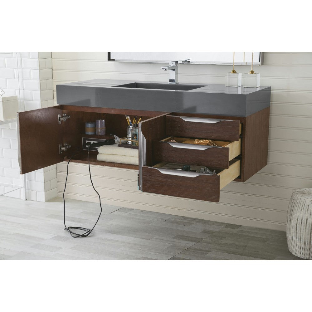 Mercer Island 48" Single Vanity, Coffee Oak w/ Dusk Gray Glossy Composite Top