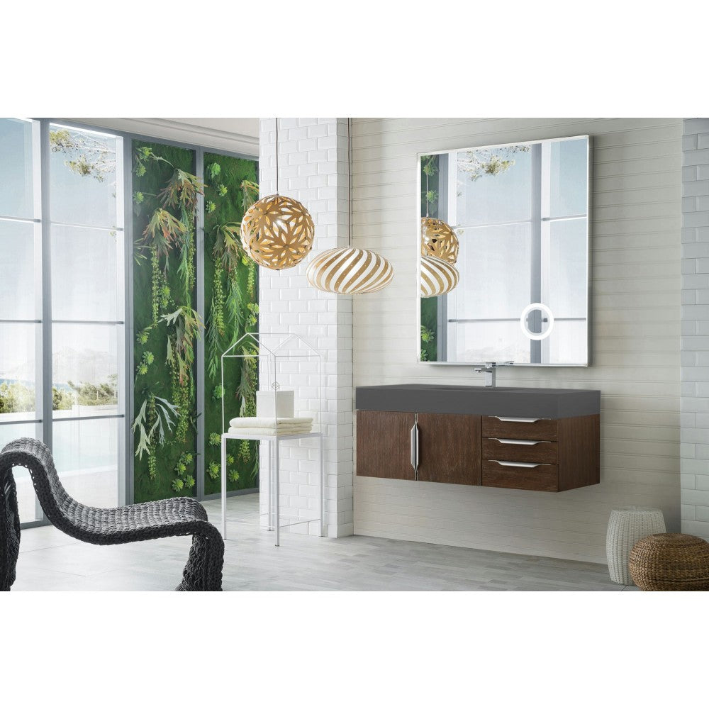 Mercer Island 48" Single Vanity, Coffee Oak w/ Dusk Gray Glossy Composite Top