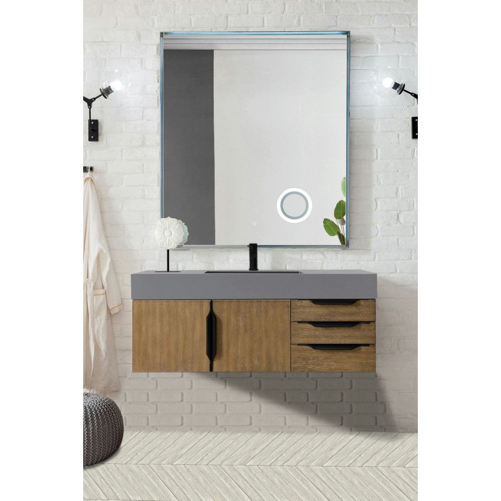 Mercer Island 48" Single Vanity Latte Oak Black w/Dusk Gray Glossy Composite Top