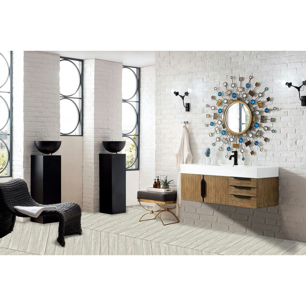 Mercer Island 48" Single Vanity Latte Oak Black w/Glossy White Composite Top