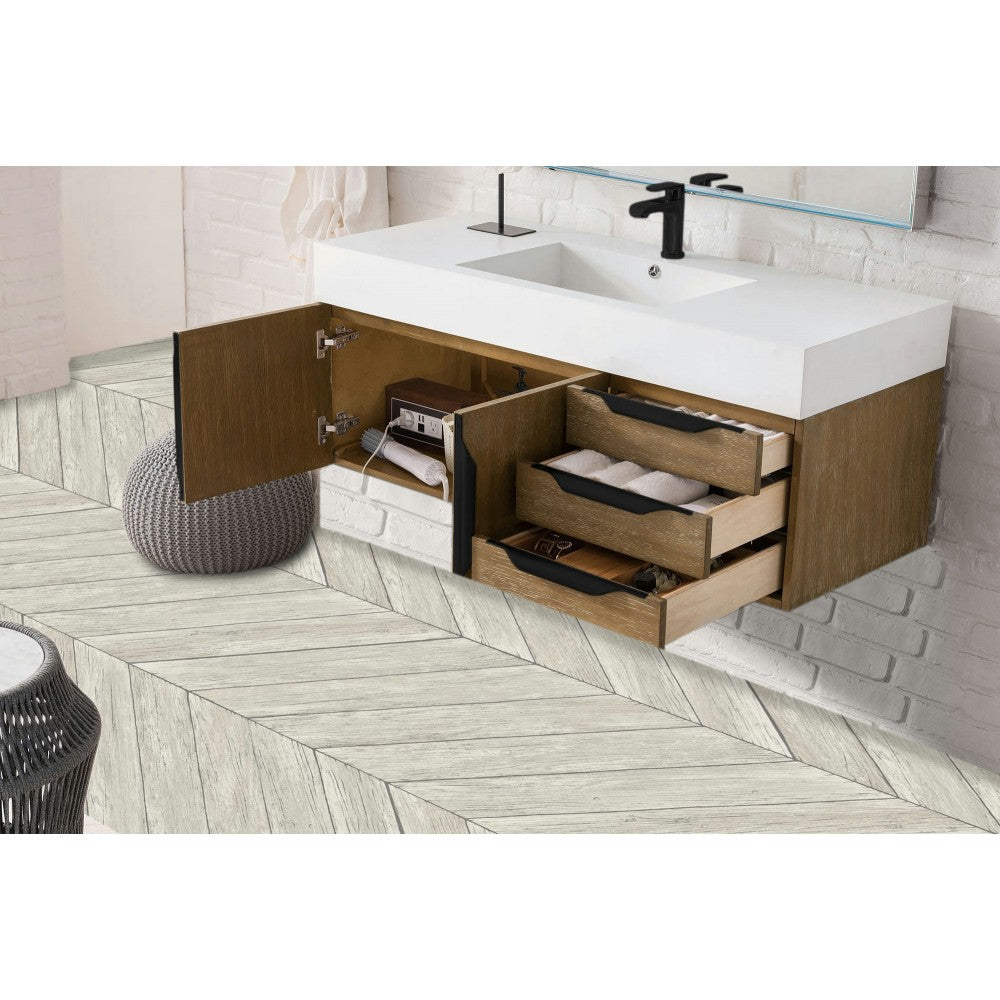 Mercer Island 48" Single Vanity Latte Oak Black w/Glossy White Composite Top
